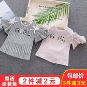 Cô gái ngắn tay T-Shirt 2018 mùa hè mới trẻ em nhỏ của bé cotton Hàn Quốc phiên bản của off-the-vai bay tay áo sọc tops