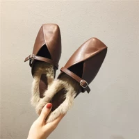 Dép nửa quai nữ sang trọng mùa thu 2018 phiên bản Hàn Quốc mới của giày đế vuông có khóa phẳng mang giày cổ điển thời trang và dép dép sục nữ