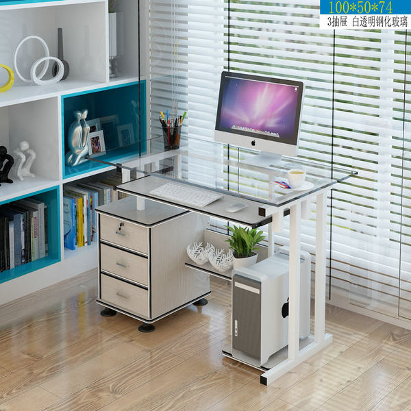 1m white glass 3 drawers
