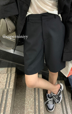 superniniyy 时髦显瘦西装短裤黑色直筒裤西裤高腰休闲中裤女夏季-淘宝网