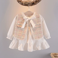 Детский осенний комплект для девочек, хлопковое осеннее платье, 1-3 лет, в корейском стиле, в западном стиле, 2 предмета