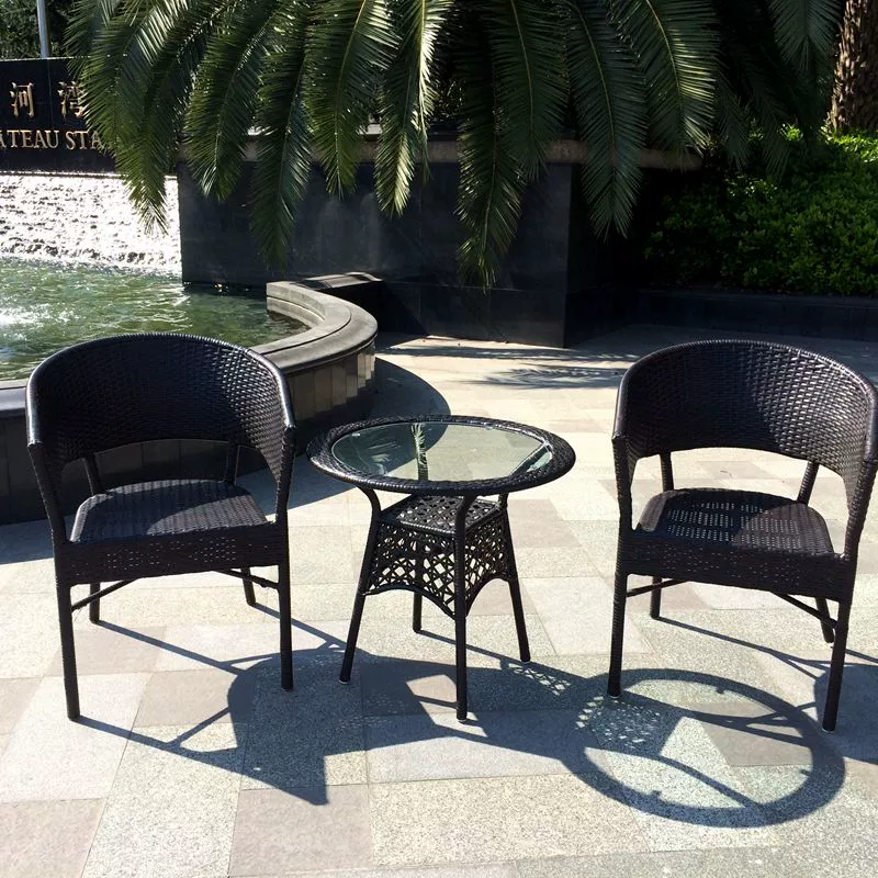 4-01 bộ bàn ghế sân vườn ban công khách sạn cafe bàn ghế sân vườn mây ba mảnh kết hợp đệm - Bàn ghế ngoài trời / sân