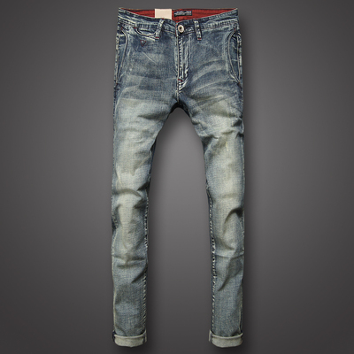 Ou Gutu mới mùa thu retro đơn giản giản dị chân Mỏng đàn hồi thấp eo jeans của nam giới kích thước lớn xiên pocket Cao bồi