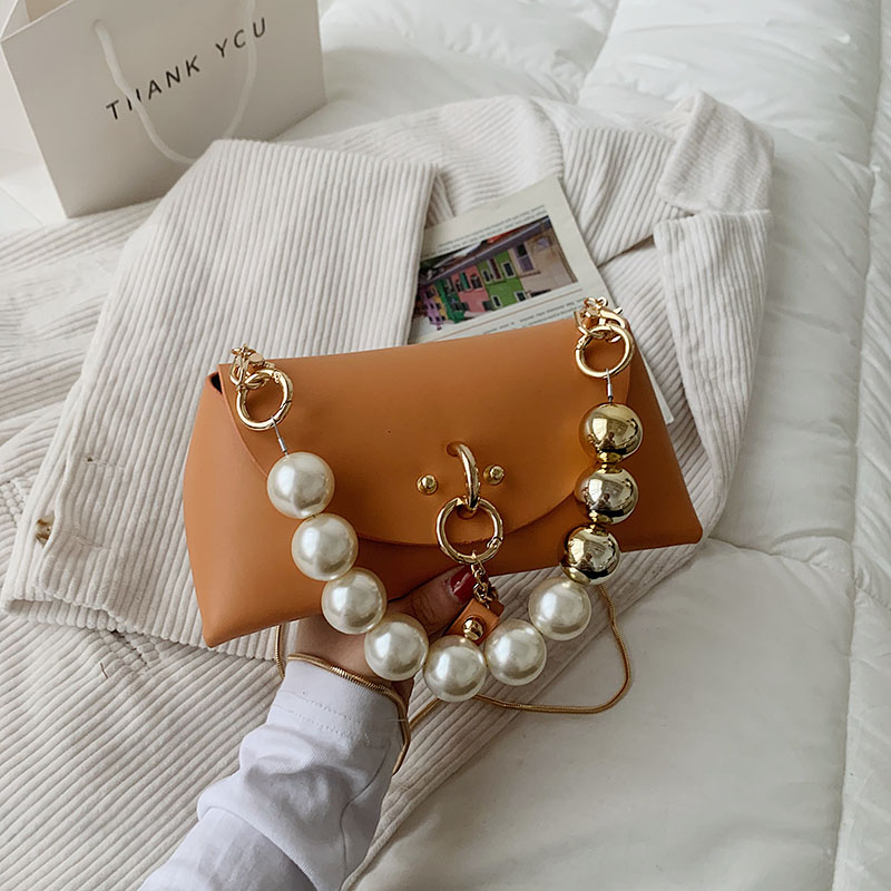 Orangepopular Pearl Bag female 2021 new pattern tide fashion Internet celebrity chain Inclined shoulder bag Foreign style Versatile Mini Small square bag