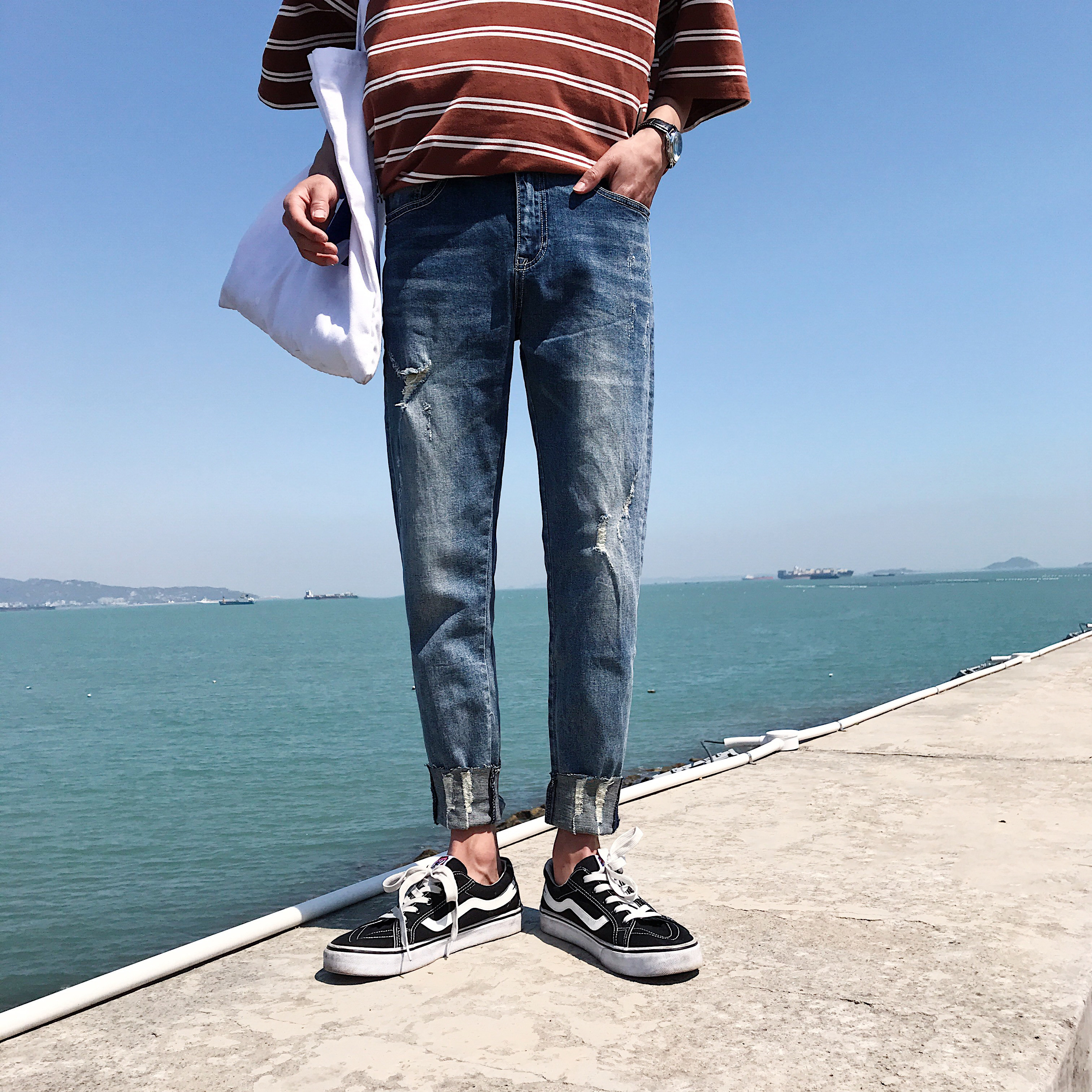 春夏破洞牛仔裤男士潮流牛仔小脚裤301d-k41-特p65控79