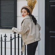 Cô gái mới của Hàn Quốc gió chic lamb moose skinny dày áo khoác ngắn hoang dã áo khoác xe máy sinh viên