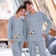 Mùa thu mẫu đồ ngủ đôi nam thanh niên dài tay mùa thu cotton hai mảnh mùa xuân phụ nữ giản dị phục vụ nhà - Bộ Pajama