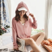 Trùm đầu Knit Cardigan Phụ Nữ Sớm Mùa Thu 2018 Mới của Hàn Quốc Dài Tay Áo Mỏng Điều Hòa Không Khí Áo Lỏng Rắn Màu Sinh Viên Hàng Đầu