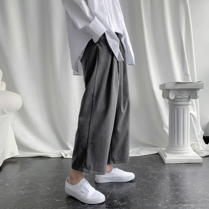 Casual trousers wide leg pants men's spring and autumn 2020 new Korean Capri Pants versatile loose and drooping trend