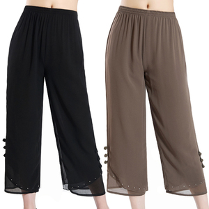 Phụ nữ trung niên của mùa hè quần phần mỏng kích thước lớn voan chín điểm quần chân rộng quần âu quần mẹ quần eo cao đàn hồi quần