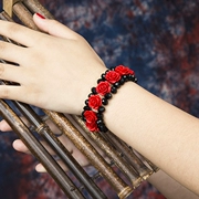 Xin Yi Zhu Yuge đỏ cinnabar hoa trang trí vòng tay phong cách Trung Quốc bạn gái hạt pha lê đen phụ kiện vòng tay phụ nữ