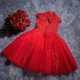 Trẻ em công chúa váy pettiskirt hoa cô gái cô gái đám cưới sinh nhật piano chủ trang phục trang phục dạ hội mùa đông đỏ - Váy trẻ em