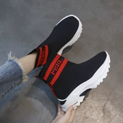 Giày vớ nữ 2018 mùa thu Hàn Quốc phiên bản hip hop cao giúp giày nữ đế dày màu đen thể thao hoang dã
