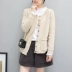 Áo len dài tay Áo len Cotton Áo len dệt kim Mùa thu và mùa đông của phụ nữ Loose Garden Cổ áo Top màu đơn giản Pocket Cardigan