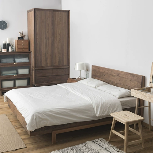 Доступная комната/открытая кровать сплошной древесина -1,5 метра 1,8 метра, основная вторичная лежащая северная европейская простота и современный орех