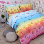 Miễn phí vận chuyển nhiều màu tờ cây cầu vồng ấm in vải cotton giường chăn đôi một gia đình bốn có thể được trang bị với ba - Khăn trải giường