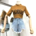 [] G 16 mùa hè mới thời trang hoang dã Hàn Quốc phiên bản của tự trồng eo nửa cao cổ áo phụ nữ Hàn Quốc T-Shirt áo phông nữ cao cấp Áo phông