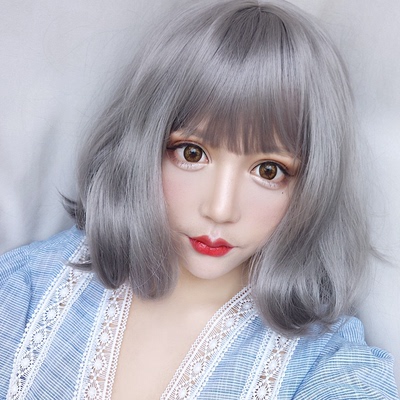 taobao agent Harajuku Grandma gray fluffy short curly hair fashion air bangs pear head Japanese girls full wig