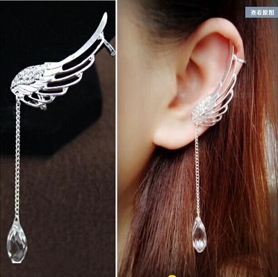 taobao agent Long crystal with tassels, earrings, ear clips, no pierced ears