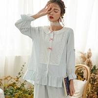 Quần áo cotton cho phụ nữ mang thai Bộ đồ ngủ mùa hè mỏng đôi gạc tháng quần áo cho con bú Quần áo hai mảnh phù hợp với dịch vụ nhà của phụ nữ - Giải trí mặc / Mum mặc bộ bầu mùa hè