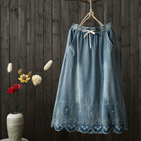 Летняя джинсовая юбка, 2019 года, эластичная талия, с вышивкой