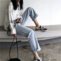 Thời trang nữ mùa xuân khí chất eo cao quần jeans sáng màu Quần lửng nữ chín điểm xu hướng thẳng hè mới Hàn Quốc - Quần jean quần bò rách nữ