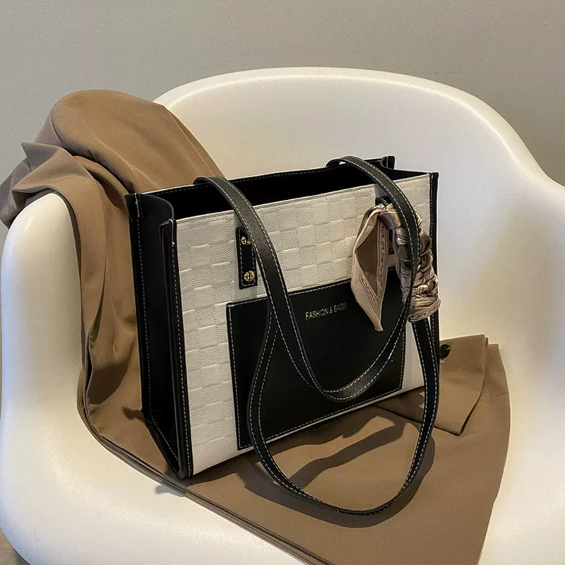 Capacious bag, retro chess, 2022 collection, high-quality style
