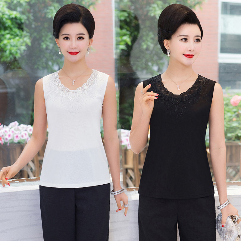 Không tay vest nữ mùa hè trung niên mẹ với ngắn sling tops kích thước lớn bên trong tự trồng đáy áo căng bông