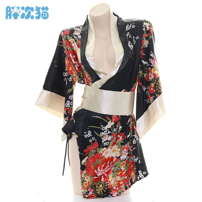 taobao agent Kimono sleeping skirt low -cut high split pajamas