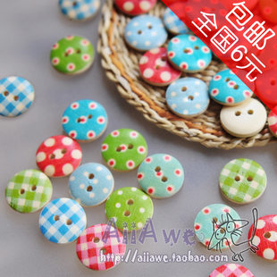 15mm water jade small wave point rural plaid handmade DIY accessories small buttons wood buttons, 6 entry