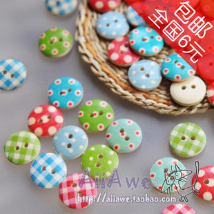 15mm Water Jade Small Wave Point Rural Plaid Handmade DIY Accessories Small Buttons Wood Buttons, 6 ENTRY