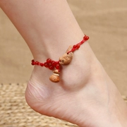 Hoàn toàn là đồ trang sức bằng gỗ gụ dây đỏ vòng chân nữ chân trần phụ kiện chuỗi cổ tay bầu dây dệt mã não đỏ mùa hè