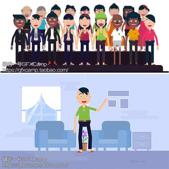 AE模板-扁平化可爱卡通人物角色场景解说介绍自动口型片头MG动画 Explainer Video Toolkits-天天素材网