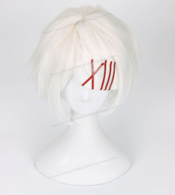 taobao agent Tokyo Gongxian Tokyo 铃 东 东 东 COS wig pure white fluffy COSPLAY fake hair matching red hair clip