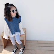 Cô gái dệt kim Áo len Vest Vest Yanqi Mùa xuân và mùa thu 2019 New Children Baby Powder Blue Tops Tide - Áo ghi lê