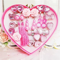 Розовые серьги для принцессы, клипсы, кольцо, 3 пары, 3 пары