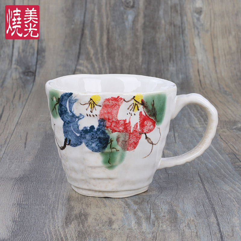 Subshrubby Peony FlowerJapanese  ceramics glass teacup Water cup manual Coarse pottery Tea cup Small tea cup originality coffee cup Mug