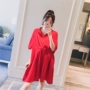 Thai sản mặc 2018 mùa hè mới Hàn Quốc phiên bản của vòng cổ thời trang lỏng mỏng phụ nữ mang thai mẹ nóng trong dài ăn mặc triều shop đồ bầu