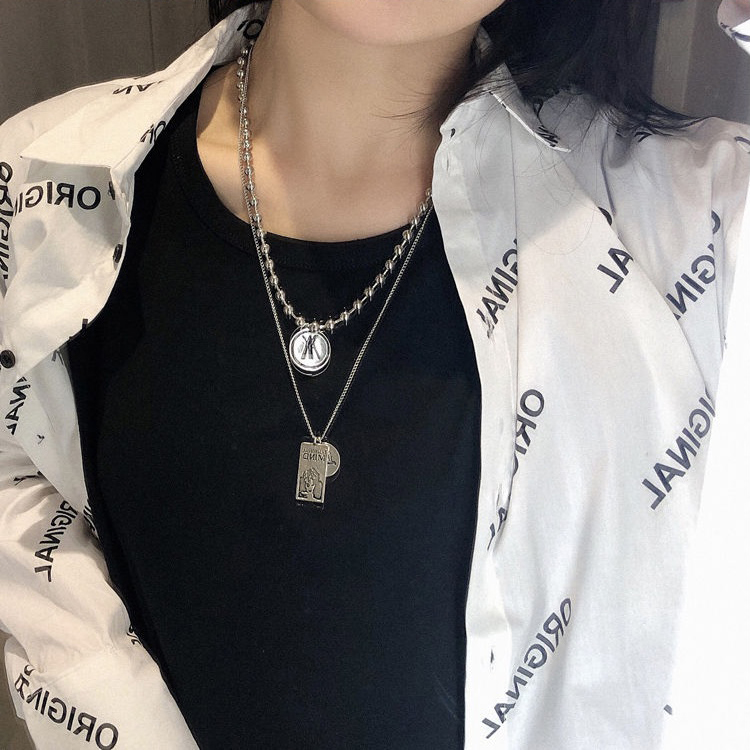 K-shaped Portrait NecklaceCool  Of Chaopai Necklace female Overlapping wear double-deck personality street Hip hop sweater chain lovers Pendants male decorate Accessories