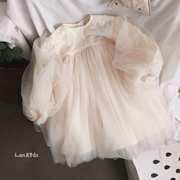 Váy cổ tích mềm mại của Hàn Quốc mùa xuân và mùa hè cô gái cotton và vải lanh tay áo phồng váy công chúa - Váy