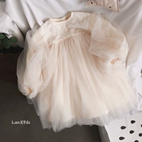 Váy cổ tích mềm mại của Hàn Quốc mùa xuân và mùa hè cô gái cotton và vải lanh tay áo phồng váy công chúa - Váy đồ cho bé gái
