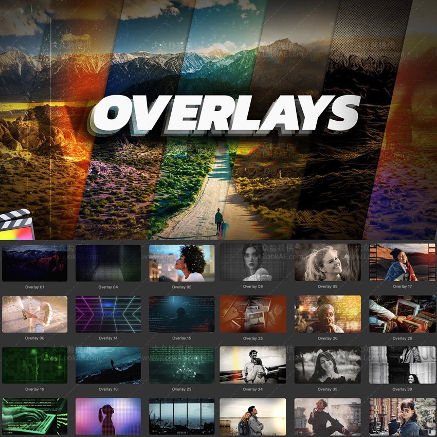 FCPX插件-50种图形光效粒子阴影复古刮痕纹理混合叠加动画效果-天天素材网