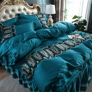 Châu Âu sang trọng 60 dài chủ yếu cotton satin ren thêu bốn mảnh màu sắc rắn giường bông giường trải giường - Bộ đồ giường bốn mảnh