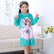 Đồ ngủ trẻ em cho bé gái váy ngủ dài tay mùa thu và mùa đông san hô lông cừu mỏng Falais flannel cô gái cộng với nhung dày