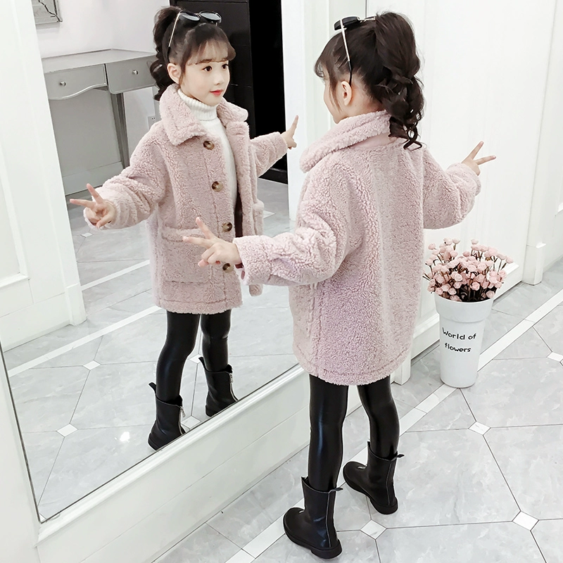 Cô gái cộng với áo khoác nhung 2019 mới mùa thu đông quần áo dày trung niên trẻ em lớn công chúa áo khoác da cừu - Áo khoác