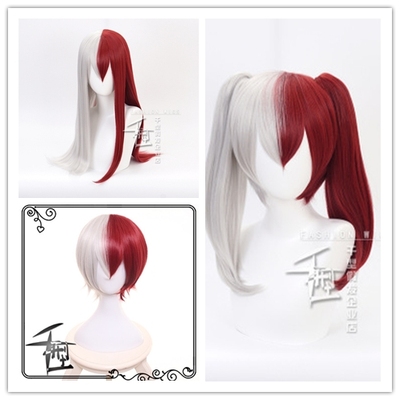 taobao agent My Hero Academy Boom Jelly Red and White Short Hair Female Edition Double Ponyta COS Wig fake hair