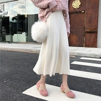 Mùa thu và mùa đông khí chất mới sang trọng phiên bản Hàn Quốc của gió nhẹ eo cao là váy len dệt kim dài hoang dã chân váy sọc caro