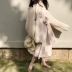 Hồng Kông-phong cách retro chic phong cách tính khí hoang dã mỏng xếp li gỗ tai cao eo slim eo dress váy dài váy sơ mi dáng dài Váy dài