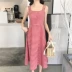 Mùa hè Hàn Quốc retro chic văn học fan đơn ngực sling kẻ sọc A-line váy váy là mỏng trong váy dài phụ nữ A-Line Váy