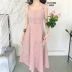 Mùa hè Hàn Quốc retro chic văn học fan đơn ngực sling kẻ sọc A-line váy váy là mỏng trong váy dài phụ nữ A-Line Váy